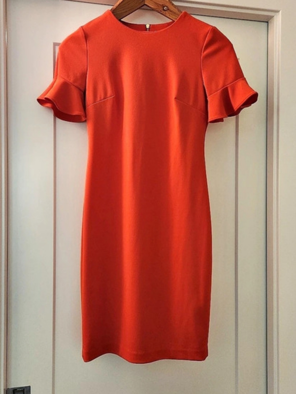Calvin Klein Coral Ruffled-Sleeve Sheath Dress